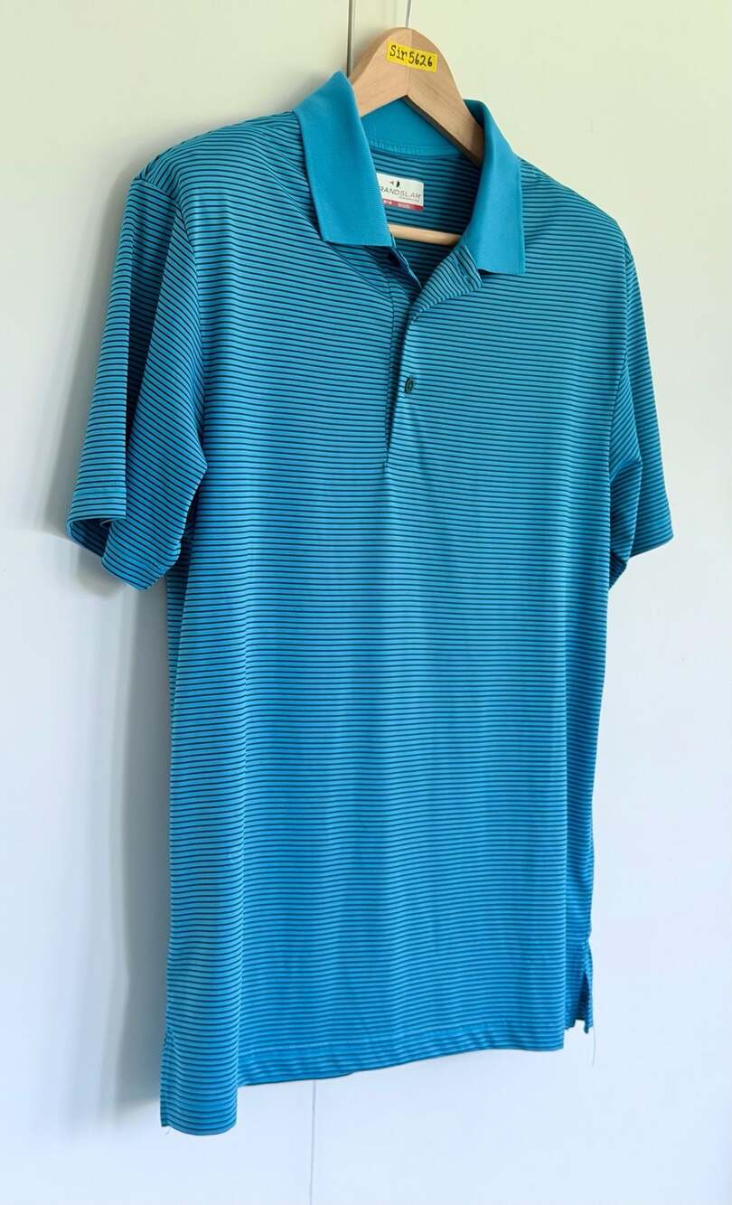 Grand Slam Performance Blue Micro Stripe Short Sleeve Polo Shirt Men’s M